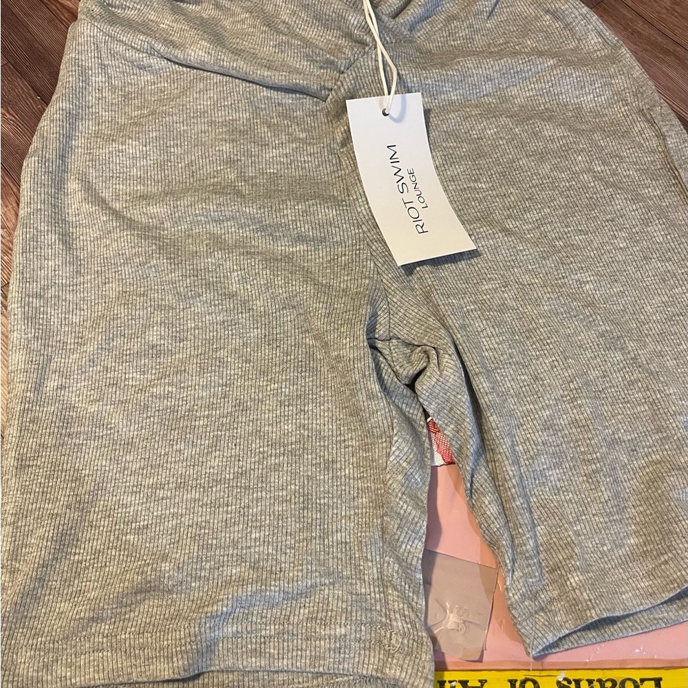 Riot Swim Light Heather Gray Ribbed Lounge Shorts